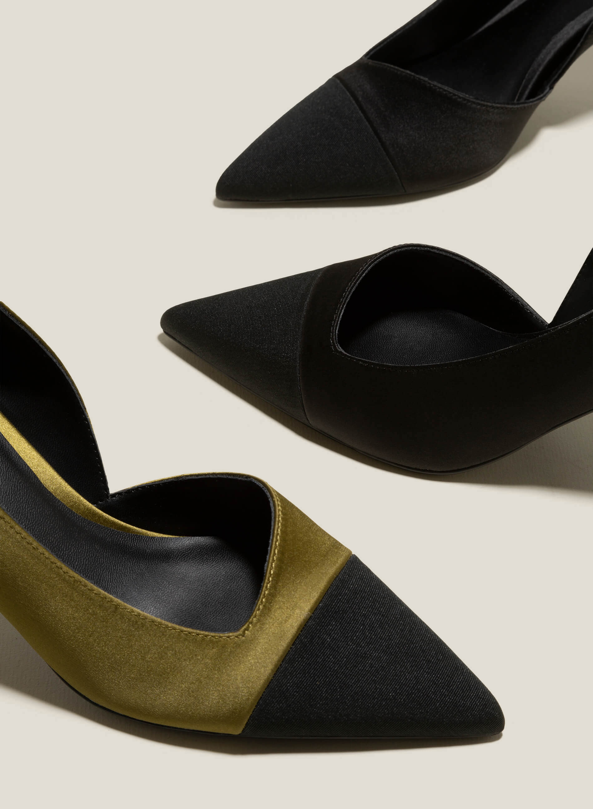 Cutout Satin Pointed-Toe Pumps - HIG 0594 - Black | VASCARA