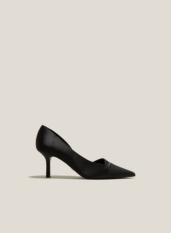 Cutout Satin Pointed-Toe Pumps - HIG 0594 - Black | VASCARA