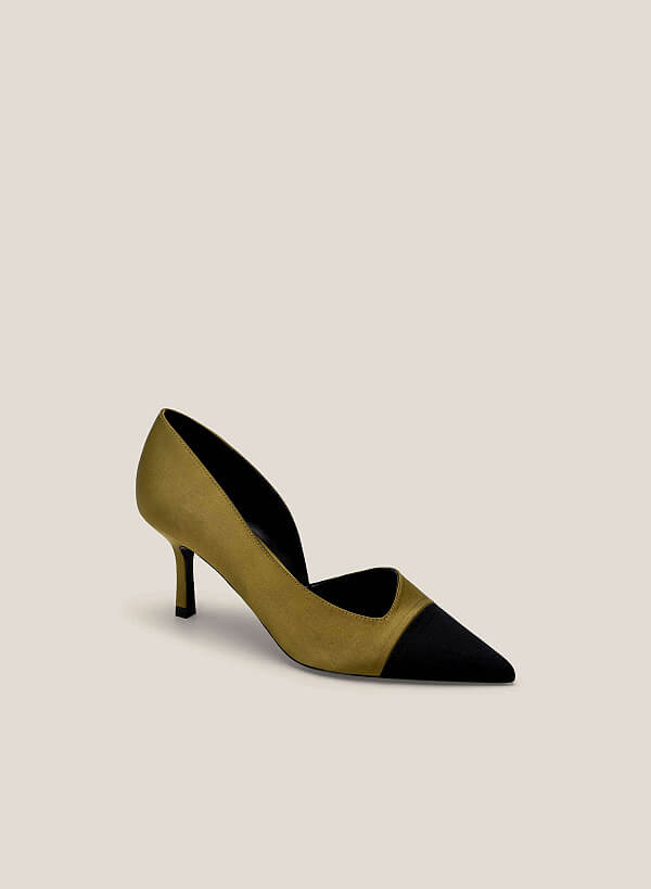 Cutout Satin Pointed-Toe Pumps - HIG 0594 - Black | VASCARA