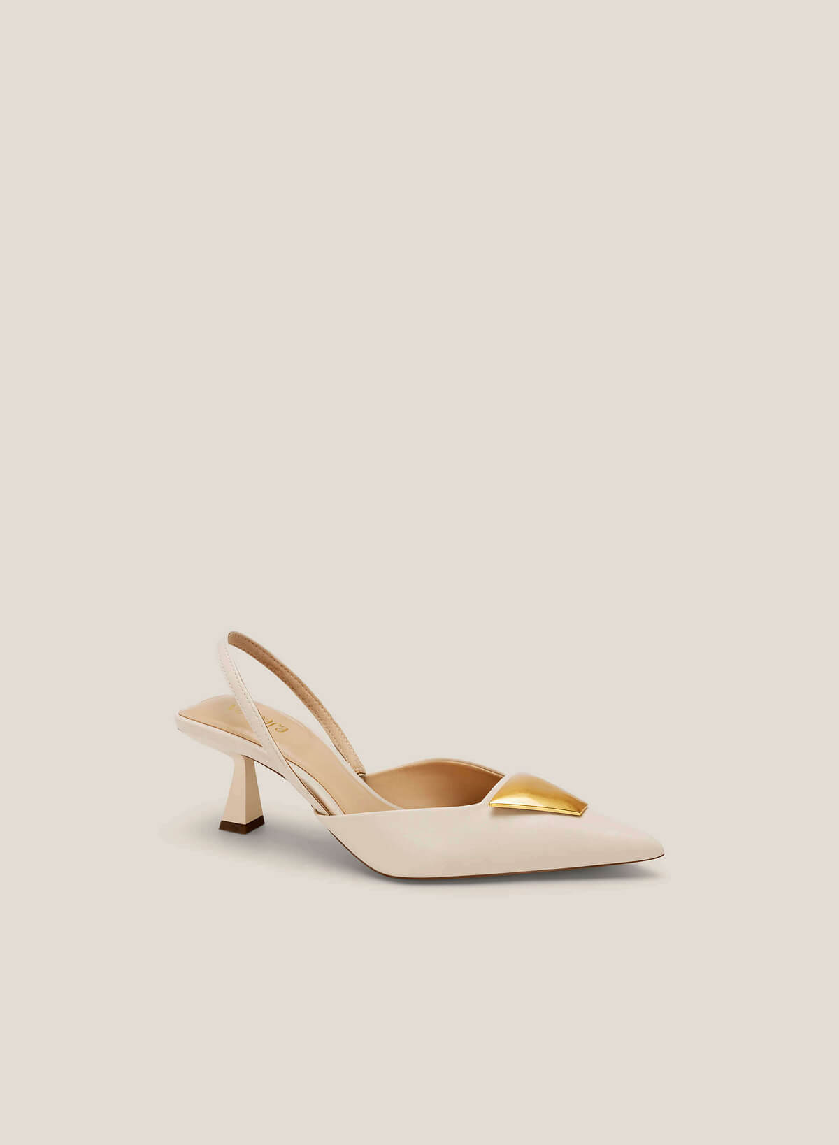 Metal Lock Décor Pointed-Toe Slingbacks - HIG 0568 - Cream | VASCARA