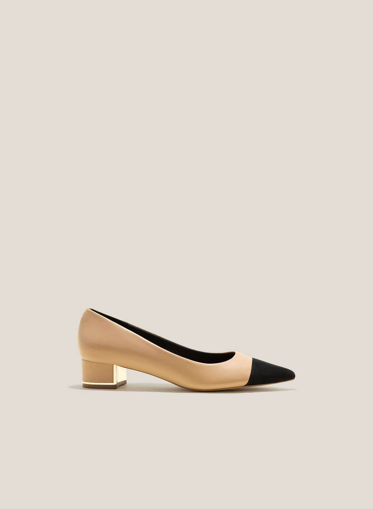 Metallic-Effect Block Heel Toe Cap Pumps - HIG 0602 - Beige - vascara.com