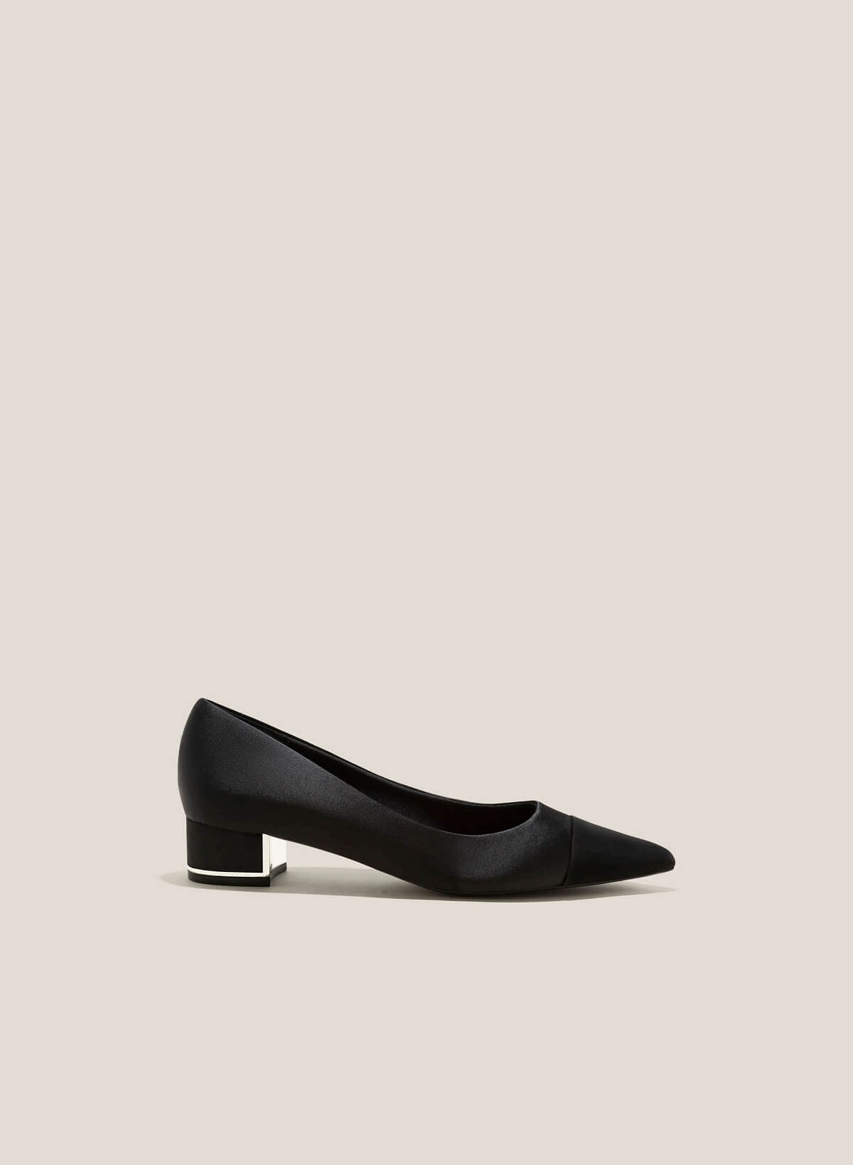 Metallic-Effect Block Heel Toe Cap Pumps - HIG 0602 - Black - vascara.com