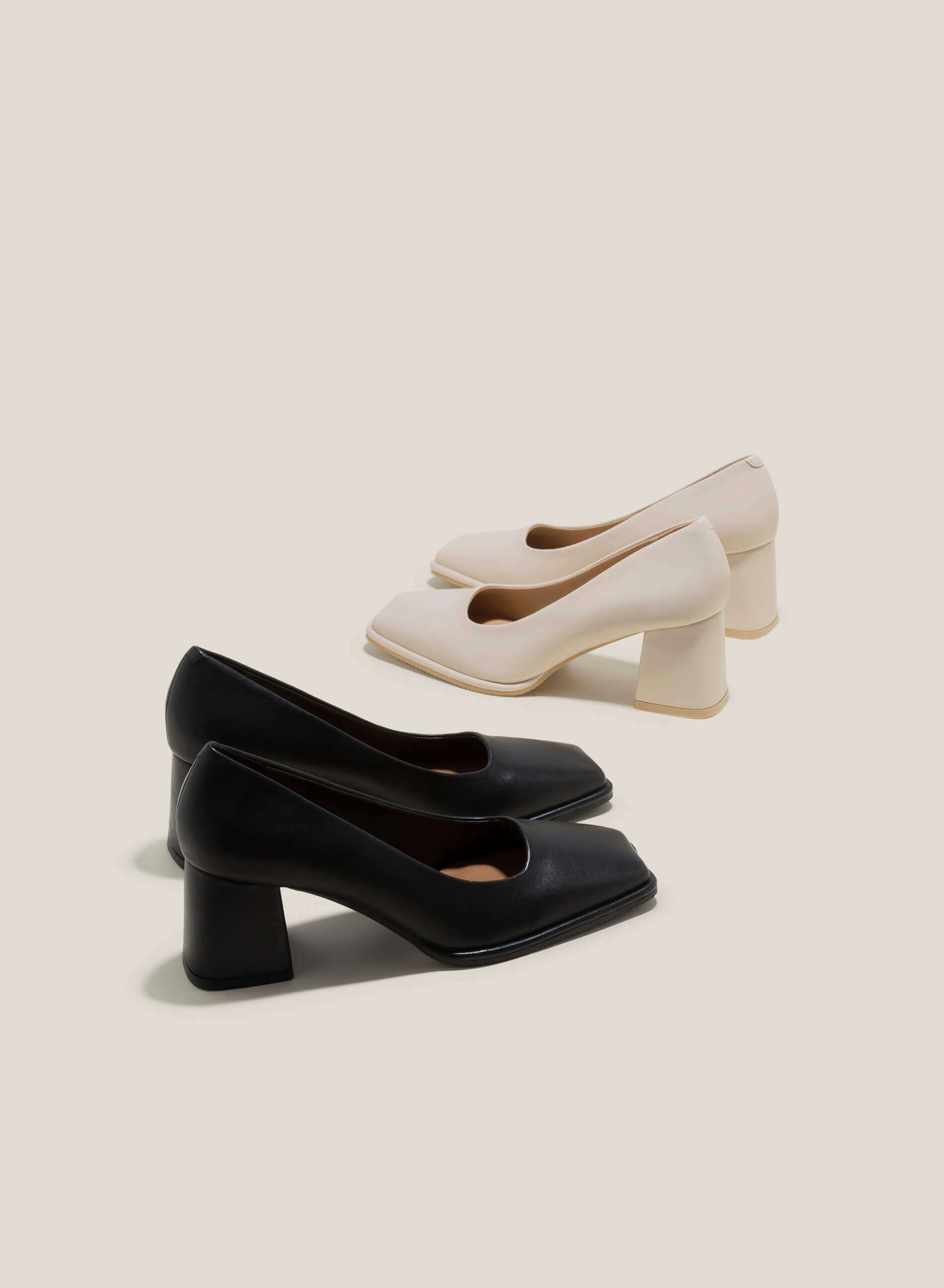 Square Toe Block Heel Pumps HIG 0601 Black Vascara