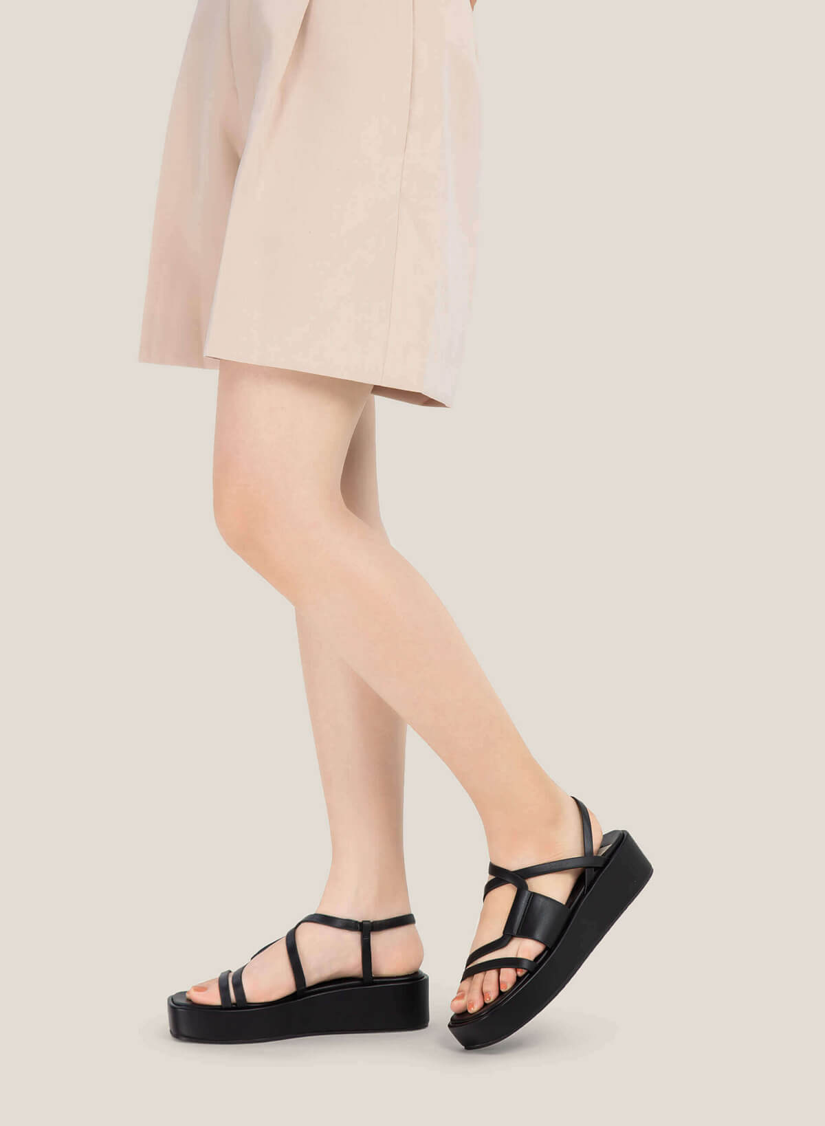 Stylized Strap Platform Sandals - PLA 0440 - Black - vascara.com