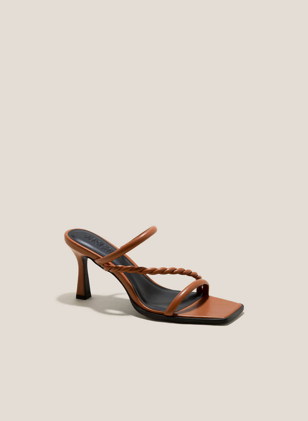 Twisted Straps Square-Toe Mules - MUL 0196 - Brown | VASCARA