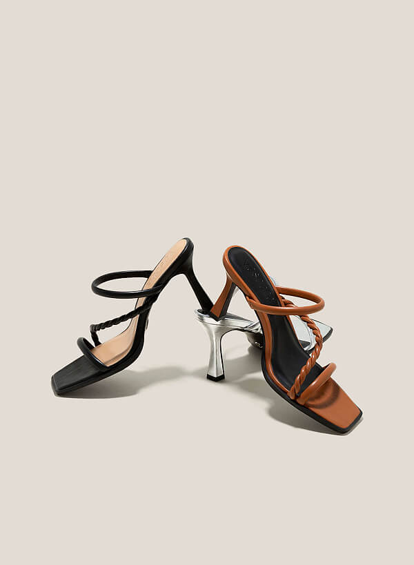 Twisted Straps Square-Toe Mules - MUL 0196 - Brown | VASCARA