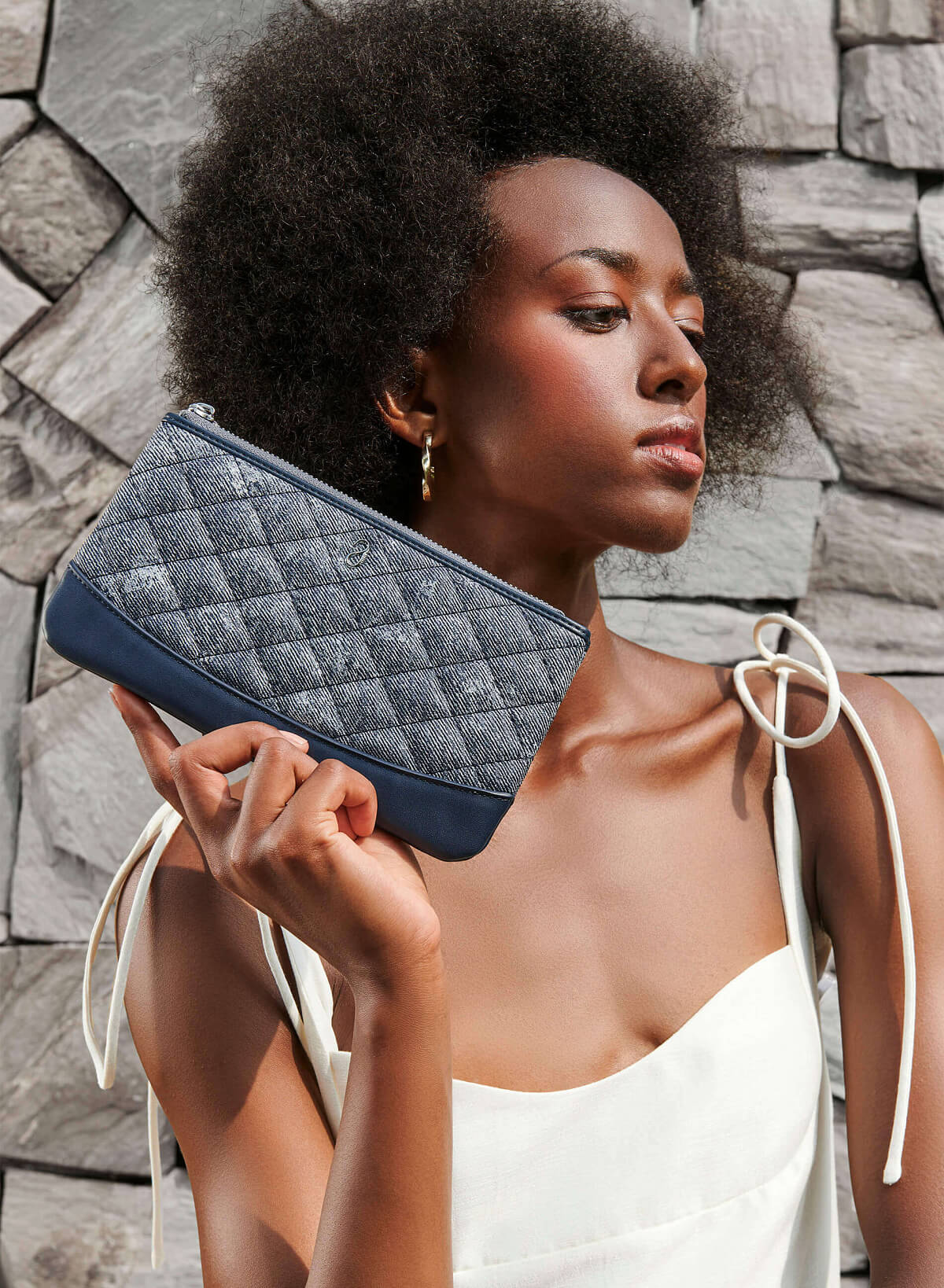 Caro Pattern Quilted Clutch - WLL 0268 - Navy - vascara.com