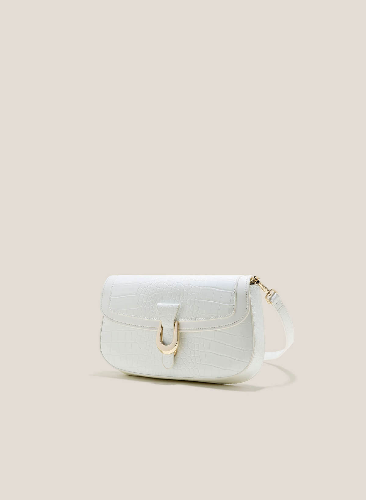 Croc-Effect Lock Décor Clutch - CLT 0116 - White - vascara.com