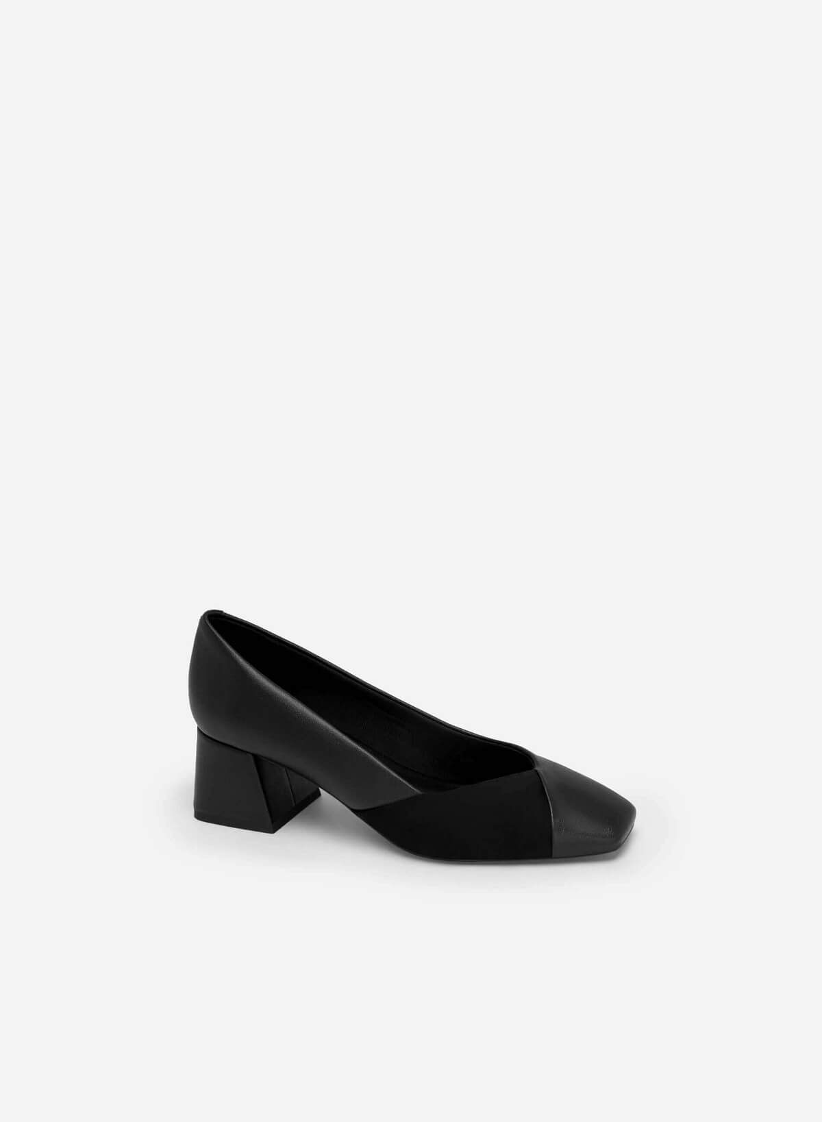 Metallic-Effect Trim Pointed-Toe Block Heel Pumps - HIG 0574 - Black - vascara.com