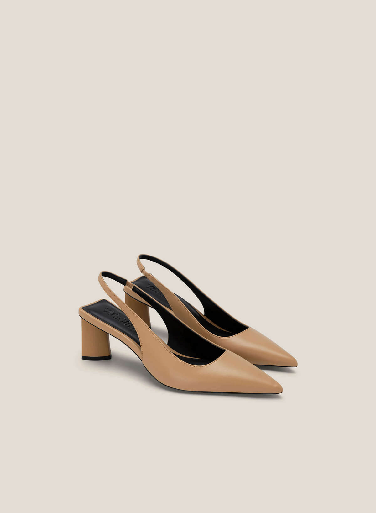 Pointed-Toe Block Heel Slingbacks - HIG 0587 - Beige - vascara.com