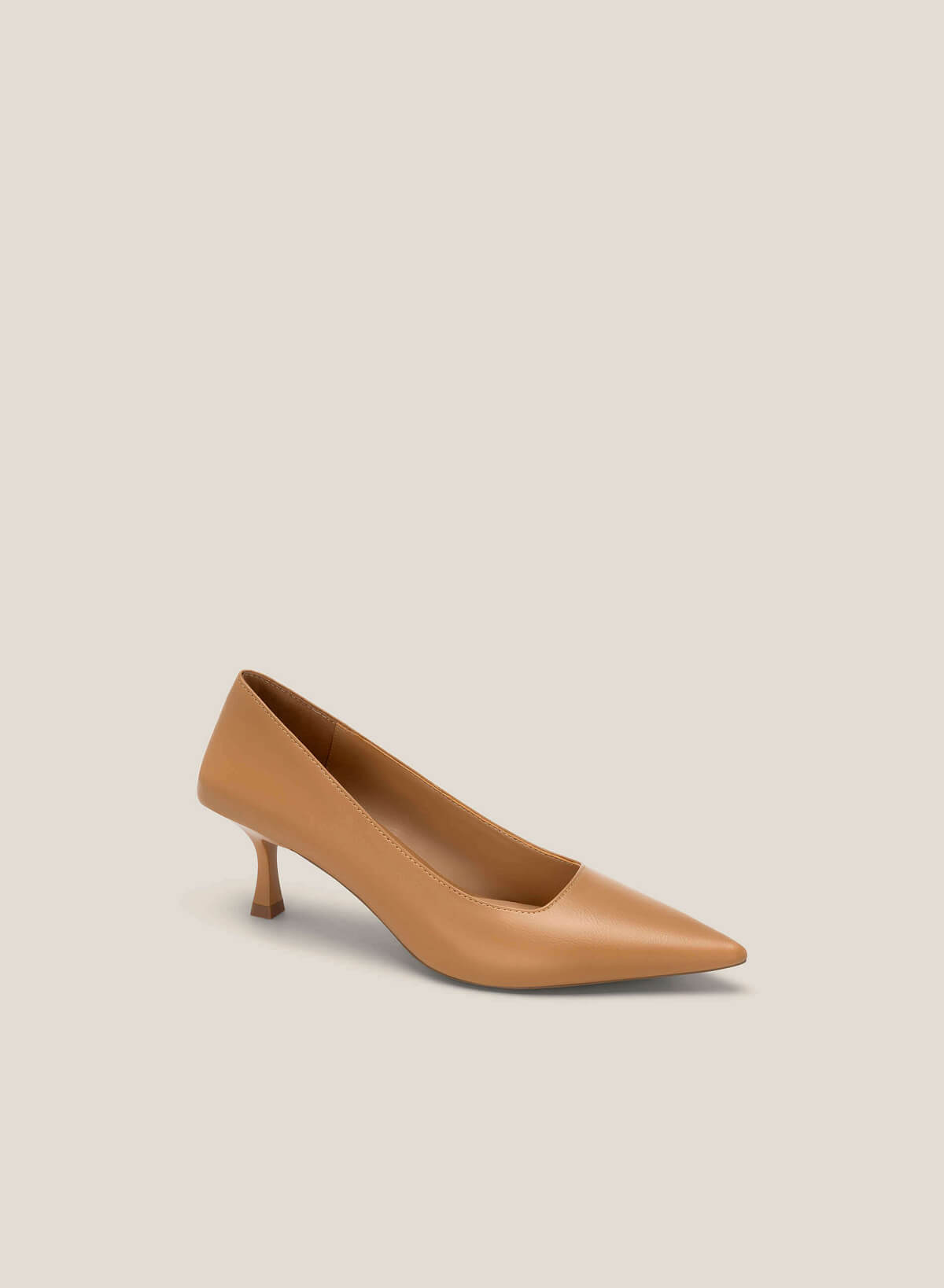 Pointed-Toe Spool Heel Pumps - HIG 0576 - Light Brown - vascara.com