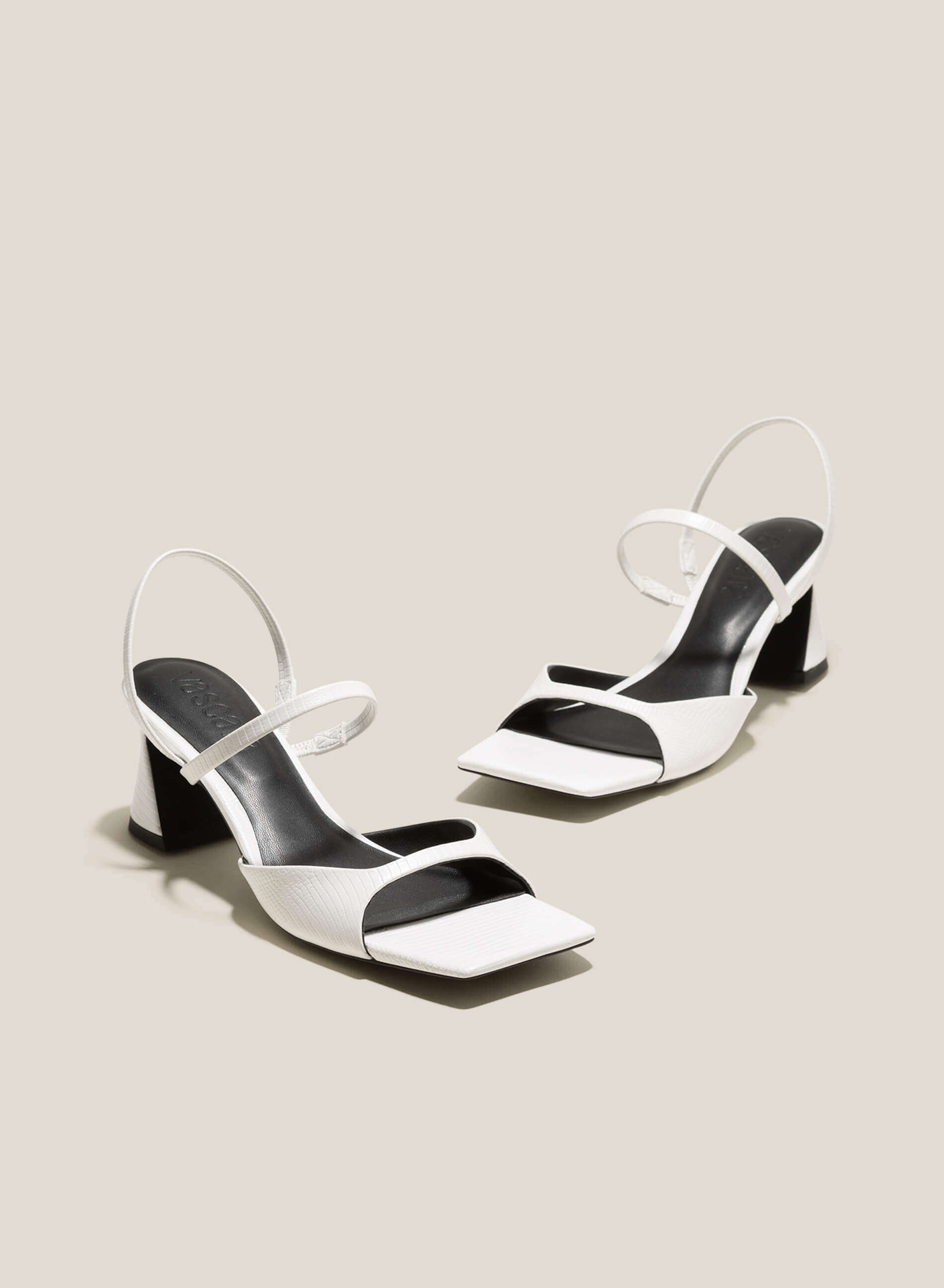 Thin Strap Square-Toe Spool Heel Sandals - PUM 0756 - White Vascara