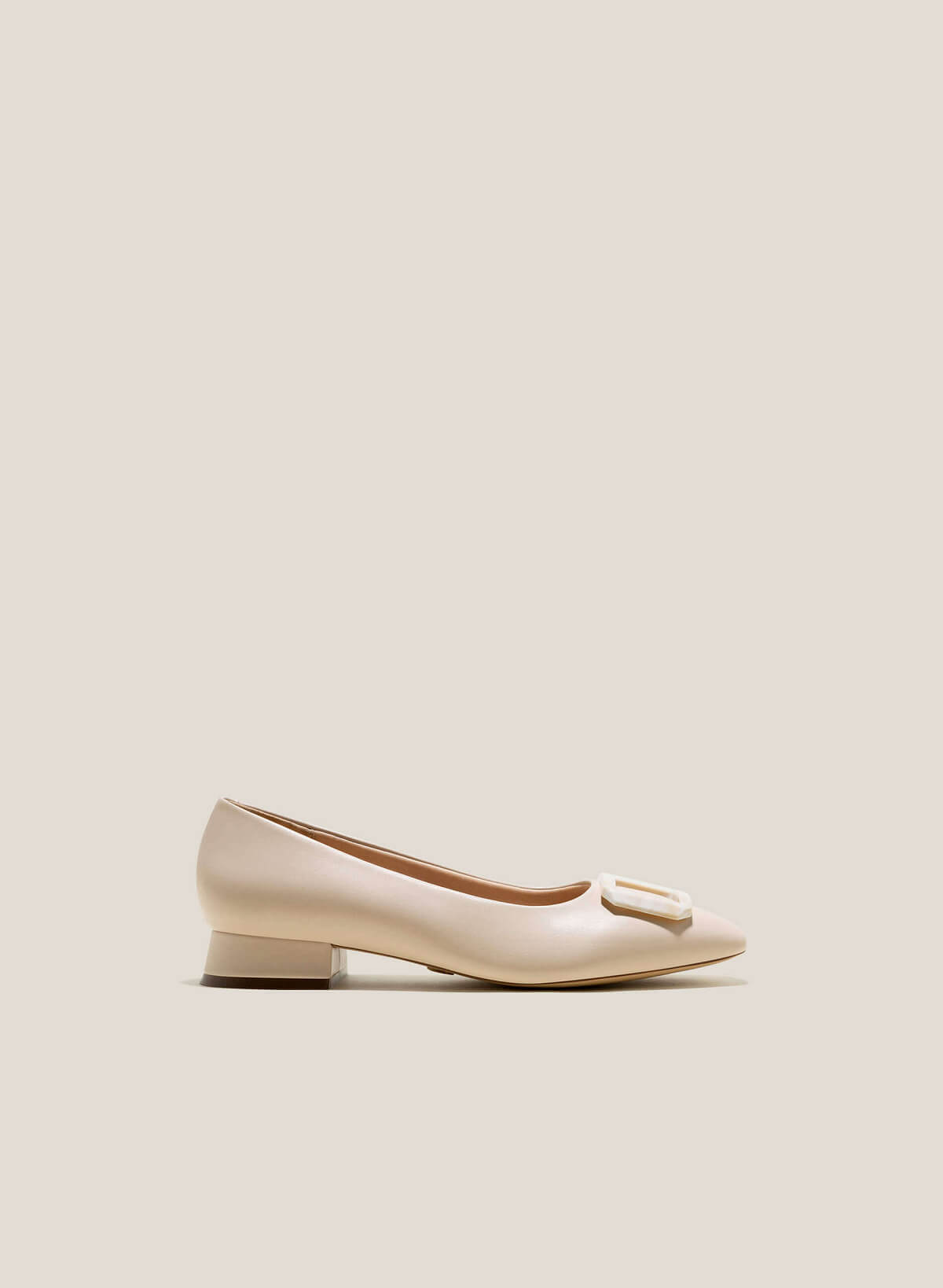 Tortoiseshell Buckle Square-Toe Pumps - HIG 0588 - Cream - vascara.com