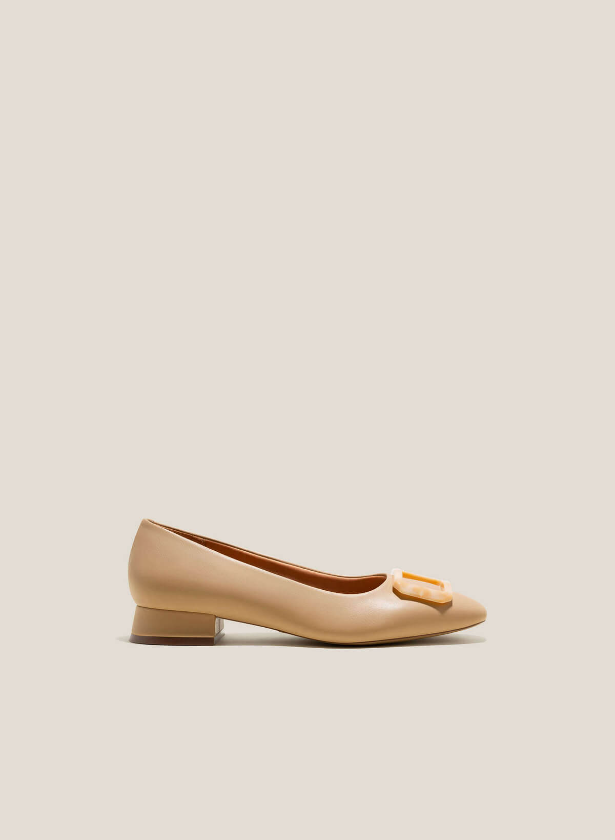 Tortoiseshell Buckle Square-Toe Pumps - HIG 0588 - Light Brown - vascara.com