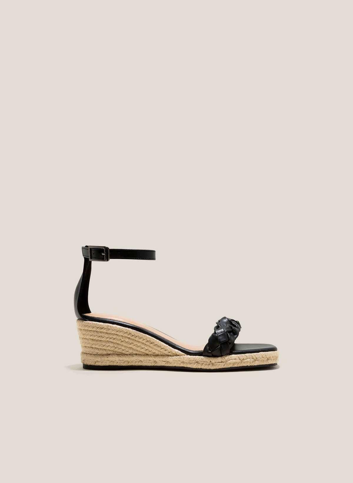 Woven Strap Sedge Wedge Sandals - PLA 0441 - Black - vascara.com