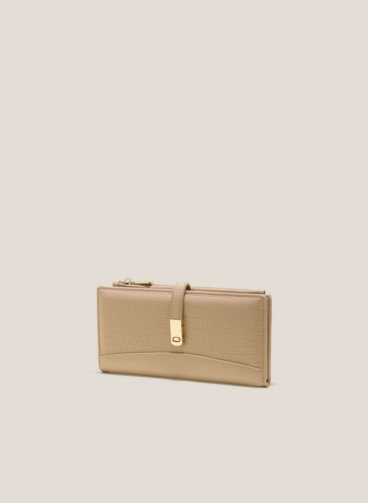 Croc-Effect Clutch - WLL 0265 - Beige - vascara.com