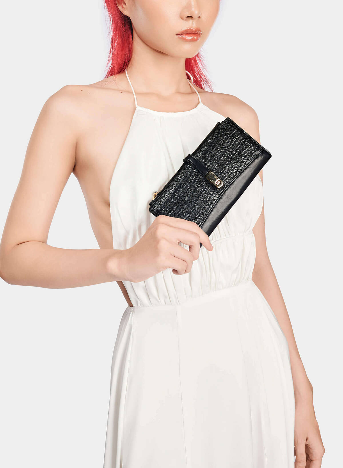 Croc-Effect Clutch - WLL 0265 - Black - vascara.com