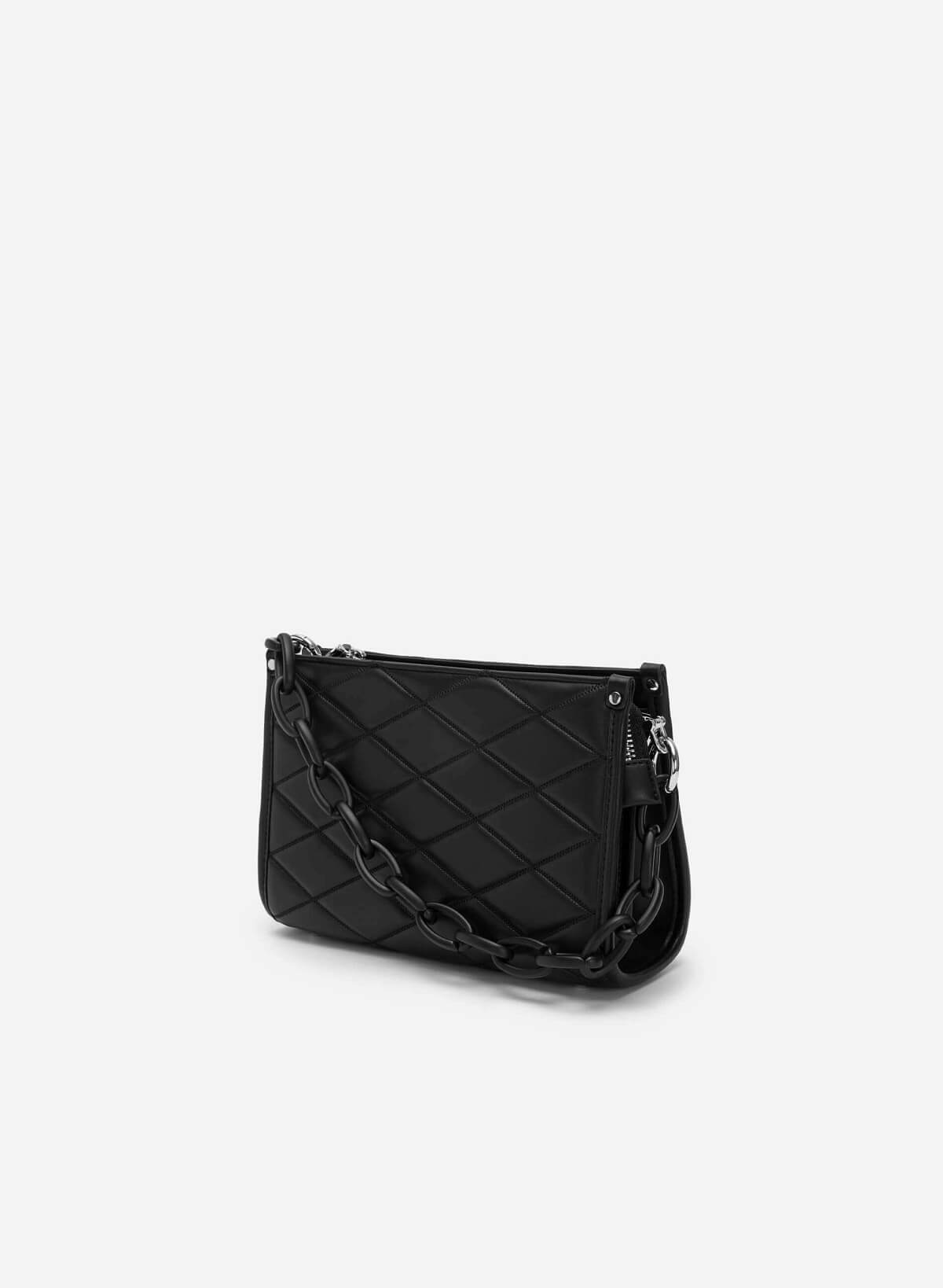 Chain Handle Diamond-Shaped Pattern Quilted Tote - TTE 0118 - Black - vascara.com