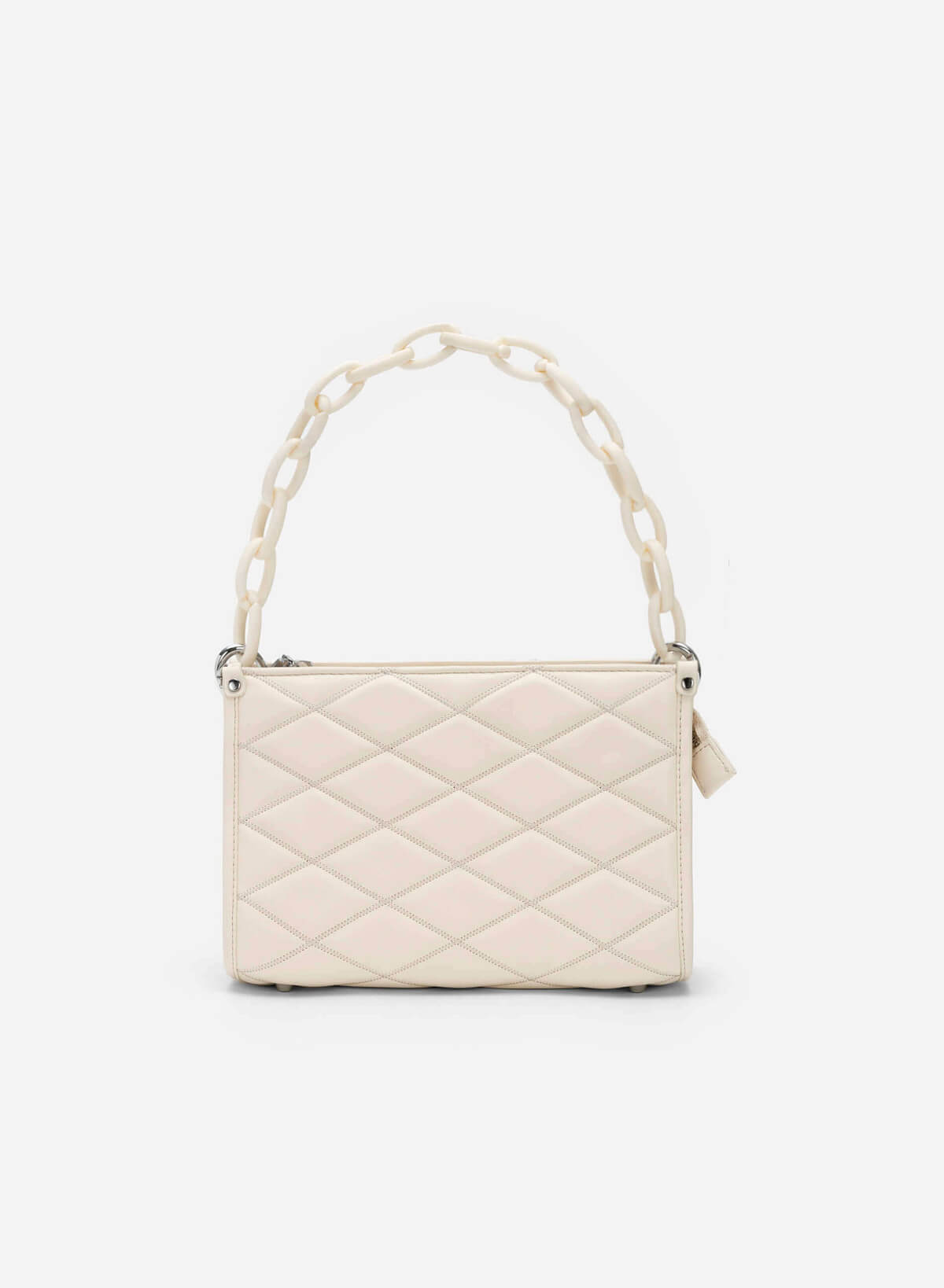 Chain Handle Diamond-Shaped Pattern Quilted Tote - TTE 0118 - Cream - vascara.com