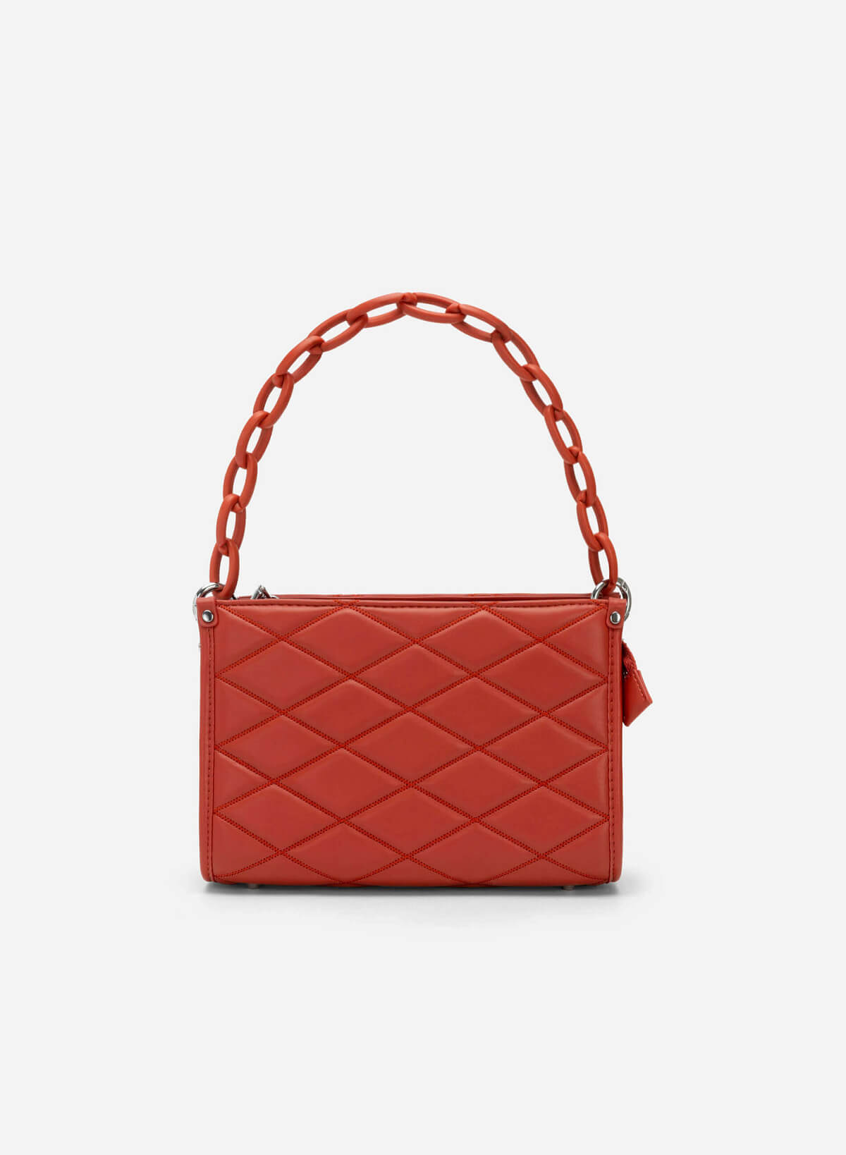 Chain Handle Diamond-Shaped Pattern Quilted Tote - TTE 0118 - Dark Orange - vascara.com