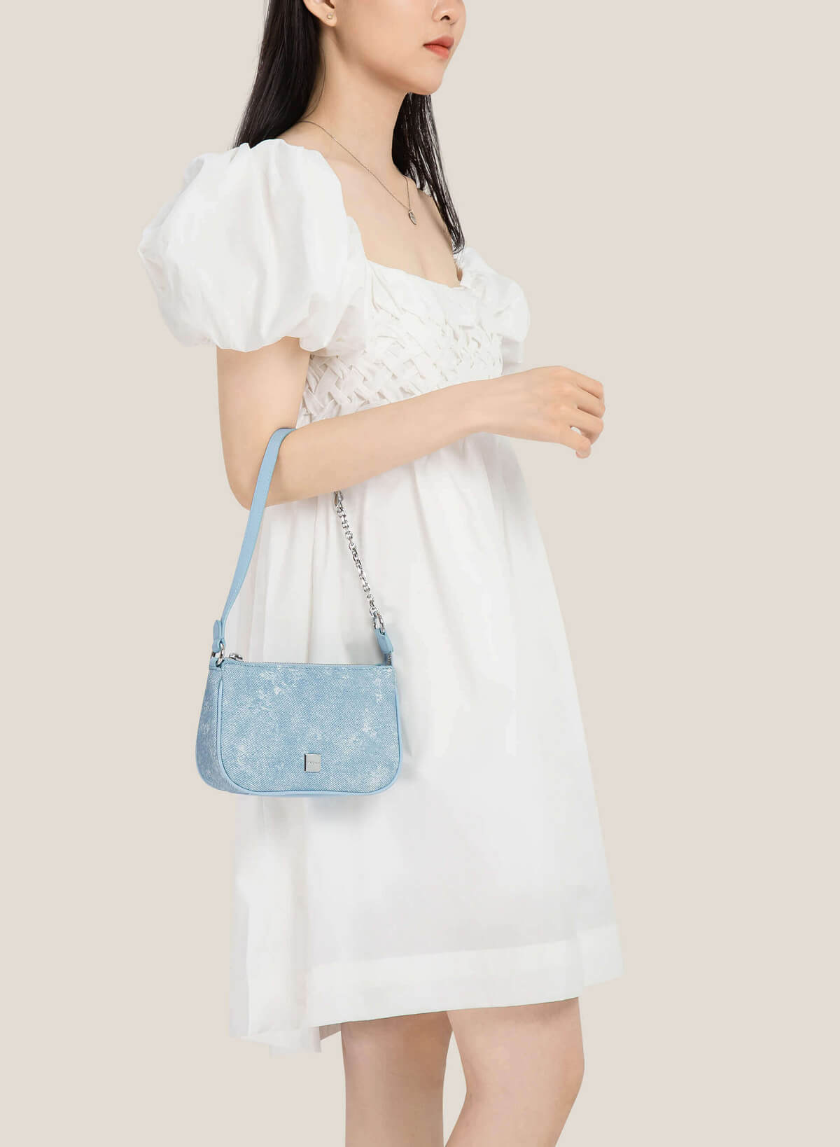 Chain-Lock Hobo Bag - TTE 0122 - Light Blue - vascara.com