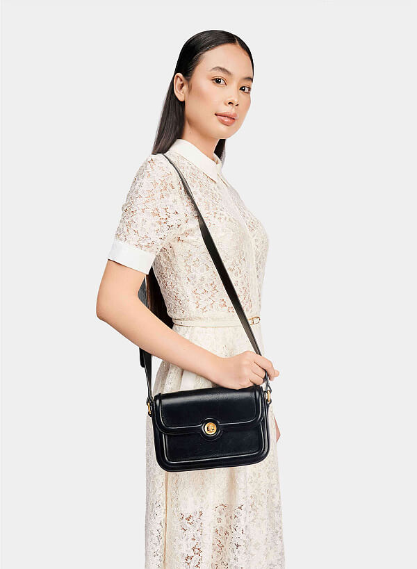 Classic Bombe Trim Crossbody Bag - MES 0227 - Black | VASCARA