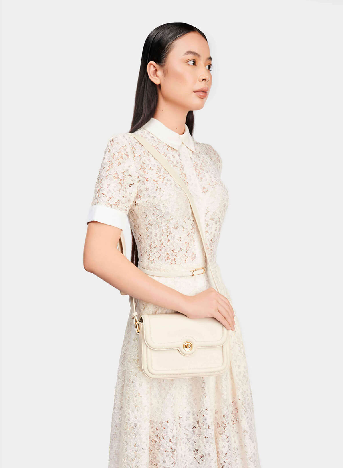 Classic Bombe Trim Crossbody Bag - MES 0227 - Cream - vascara.com