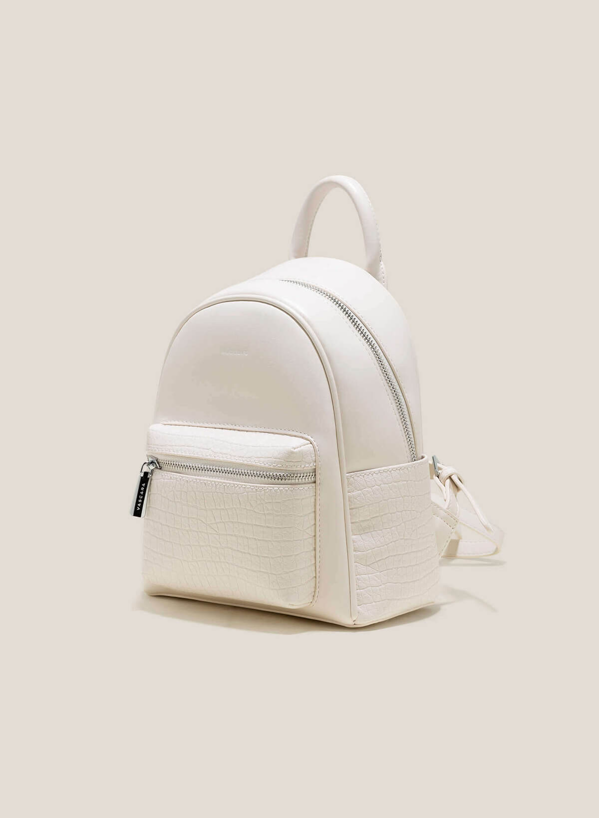 Croc-Effect Mini Backpack - BAK 0185 - Cream - vascara.com