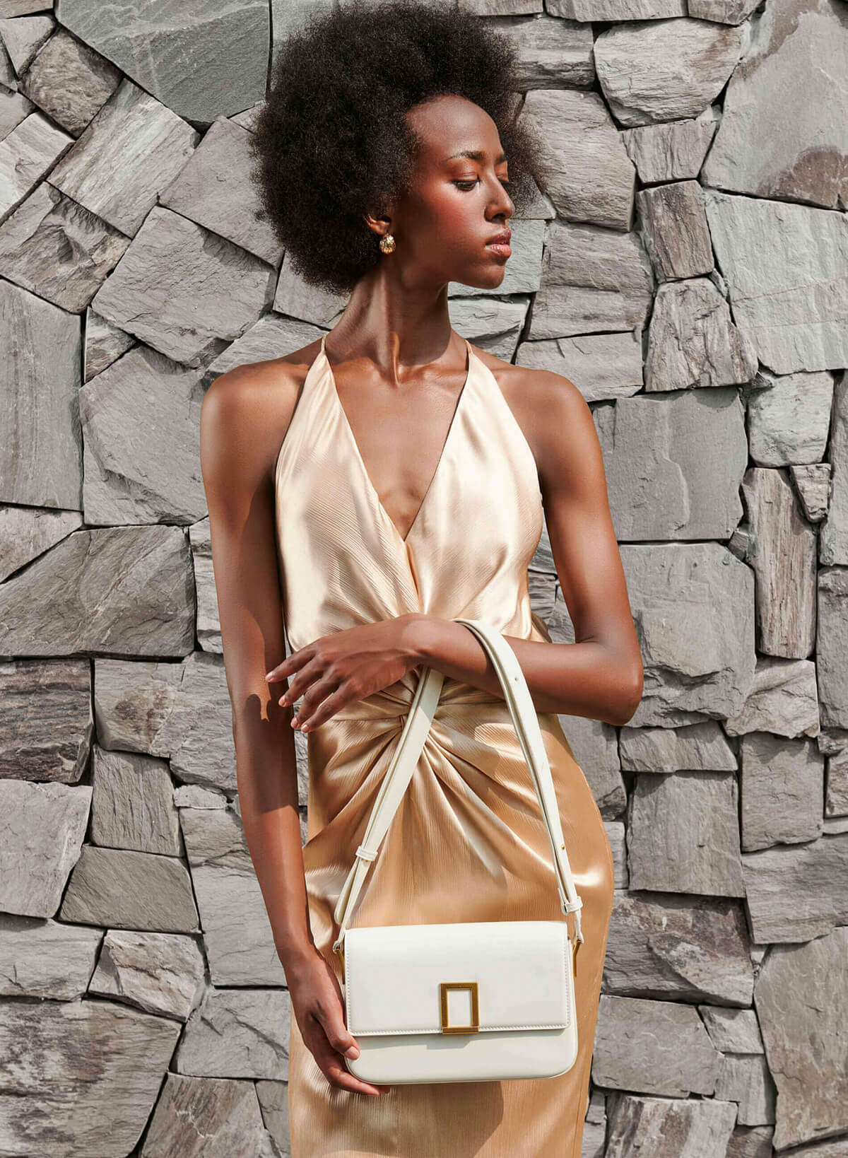 Geometric Lock Crossbody Bag - MES 0226 - Cream - vascara.com