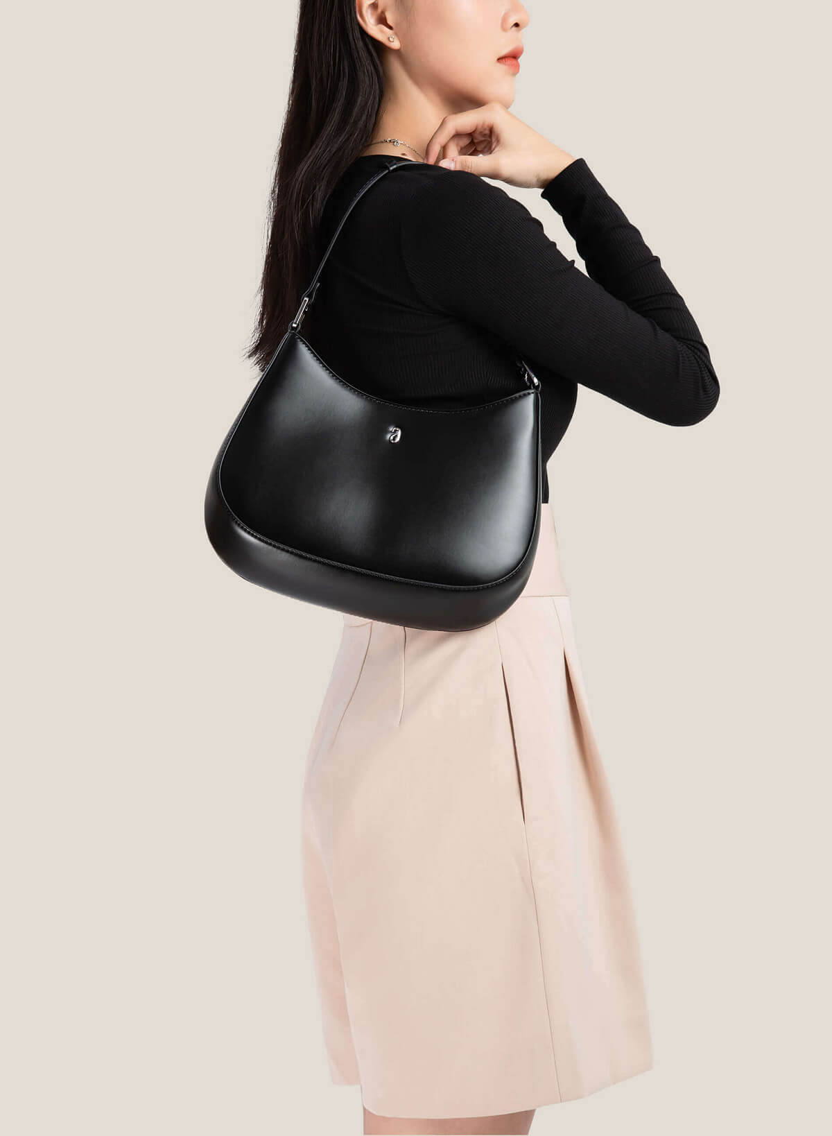 Short Strap Shoulder Hobo Bag - TTE 0128 - Black - vascara.com