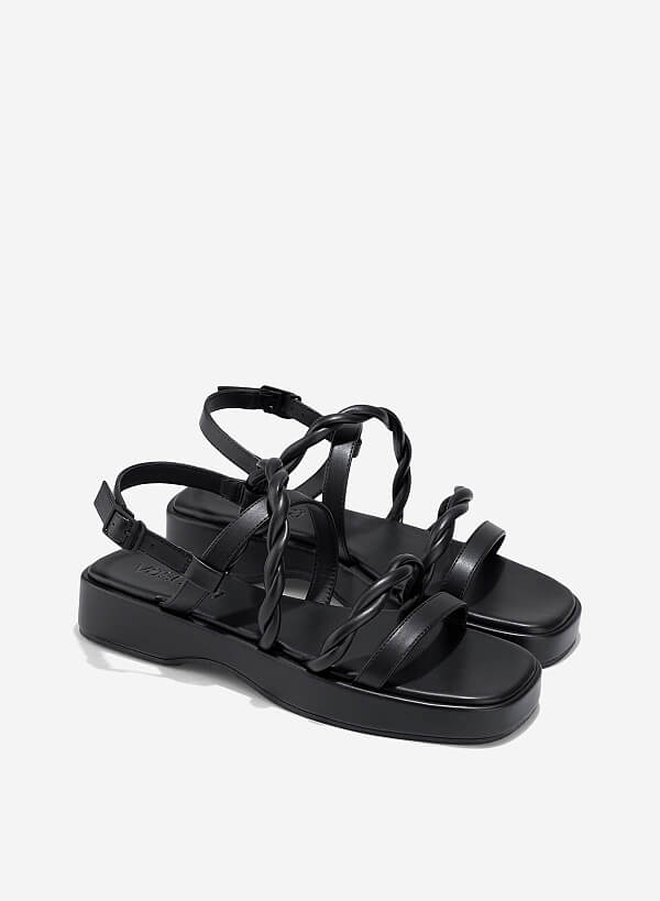 Giày sandals flatform quai xoắn - SDK 0345 - Màu đen - VASCARA