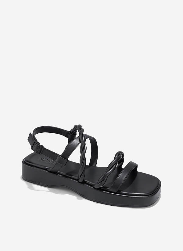 Giày sandals flatform quai xoắn - SDK 0345 - Màu đen - VASCARA