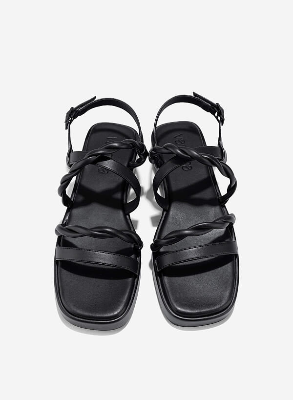 Giày sandals flatform quai xoắn - SDK 0345 - Màu đen - VASCARA