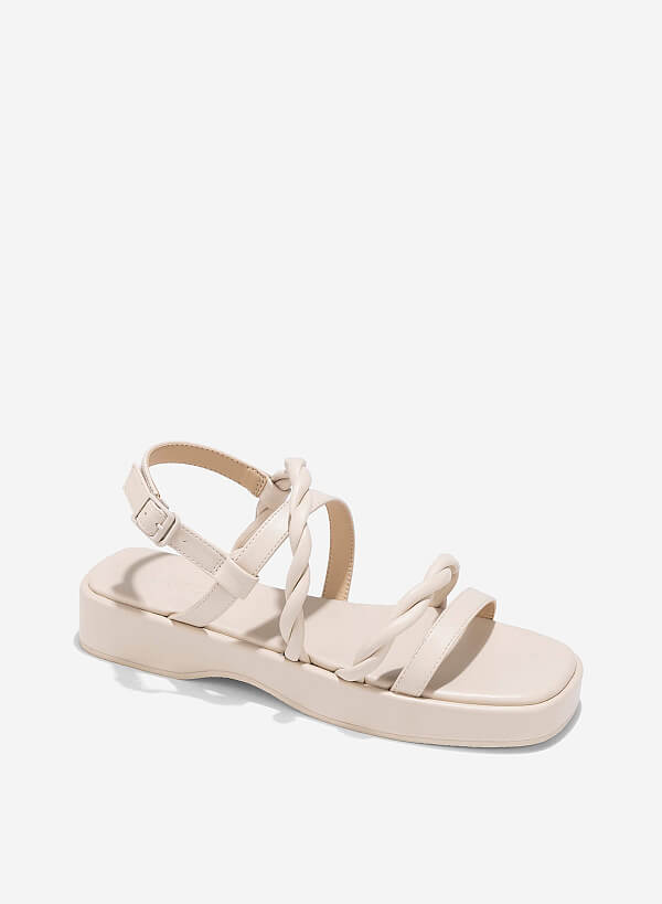 Giày sandals flatform quai xoắn - SDK 0345 - Màu kem - VASCARA