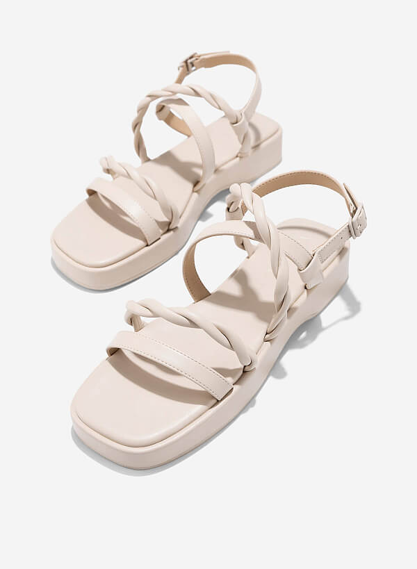 Giày sandals flatform quai xoắn - SDK 0345 - Màu kem - VASCARA