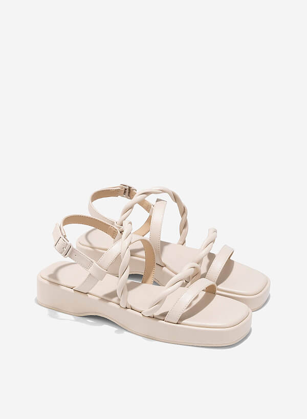 Giày sandals flatform quai xoắn - SDK 0345 - Màu kem - VASCARA