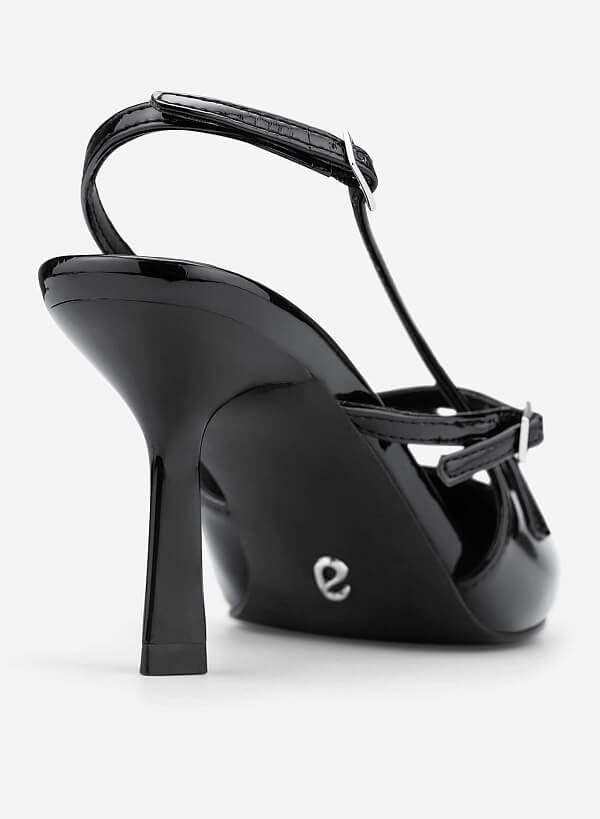 Giày slingback cao gót strappy phối buckle - BMN 0706 - Màu đen - VASCARA