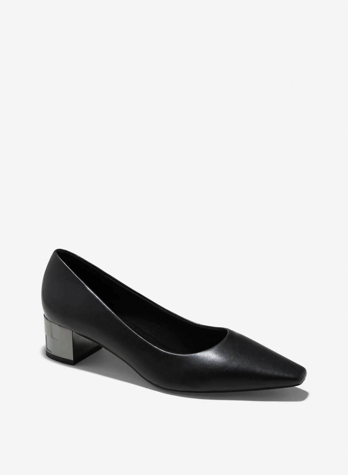 Aluminium-Effect Block Heel Pumps - HIG 0642 - Black - vascara.com