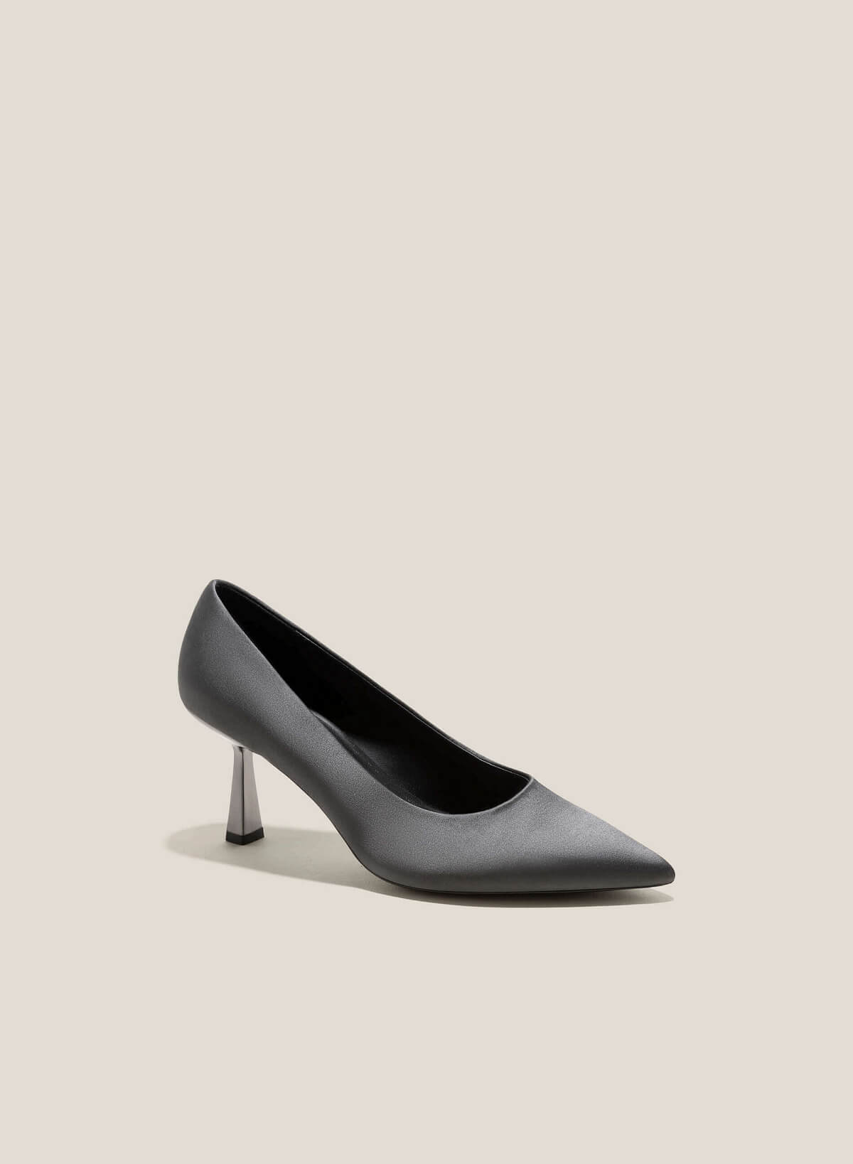 Alumiunum Effect Spool Heels Pumps - HIG 0625 - Gray - vascara.com