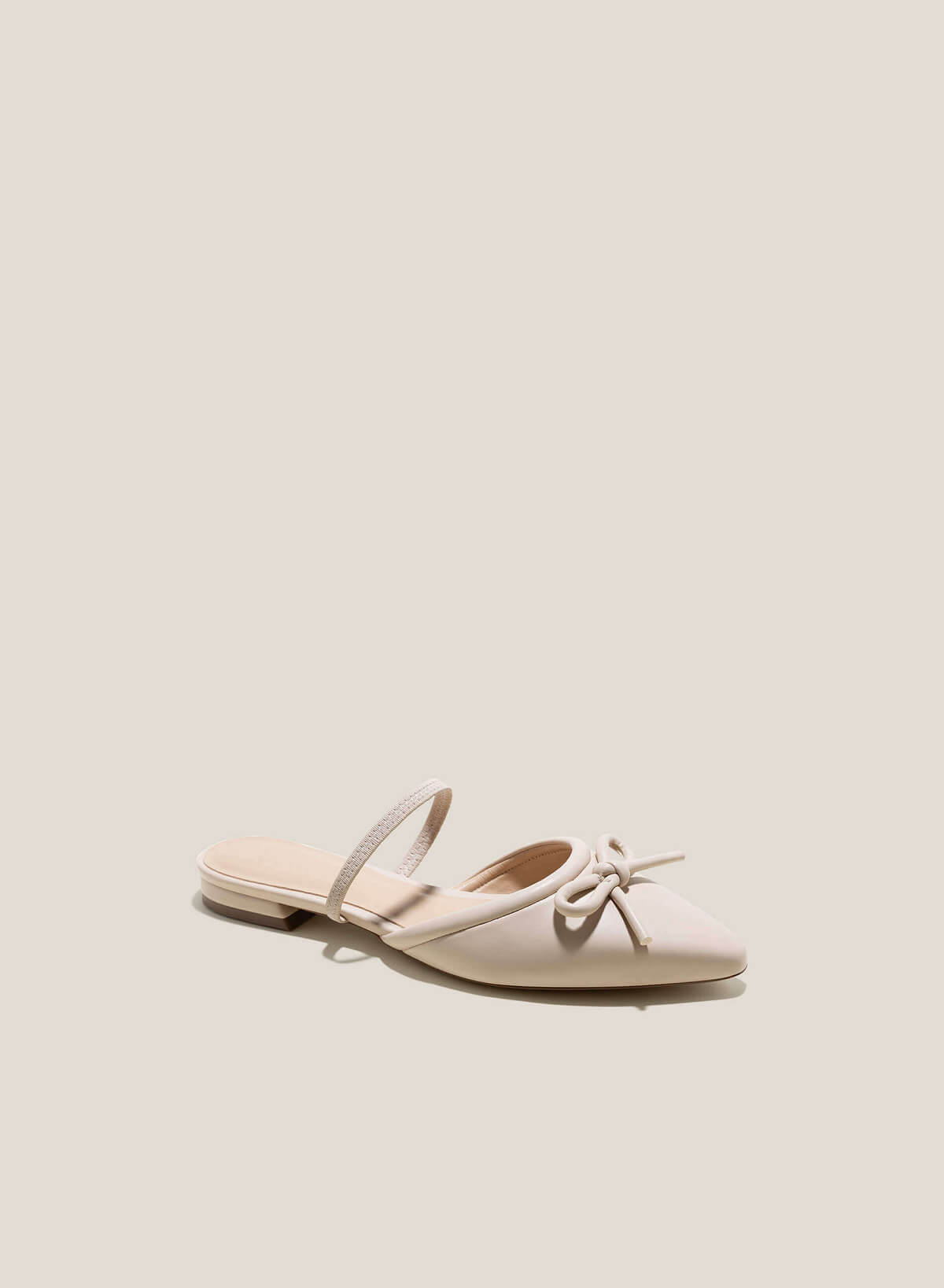 Bow Décor Flat Slip-Ons Pumps - HIG 0620 - Cream - vascara.com