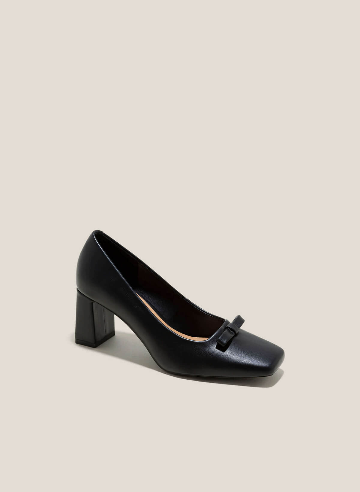 Bow Décor Square Toe Block Heel Pums - HIG 0613 - Black - vascara.com