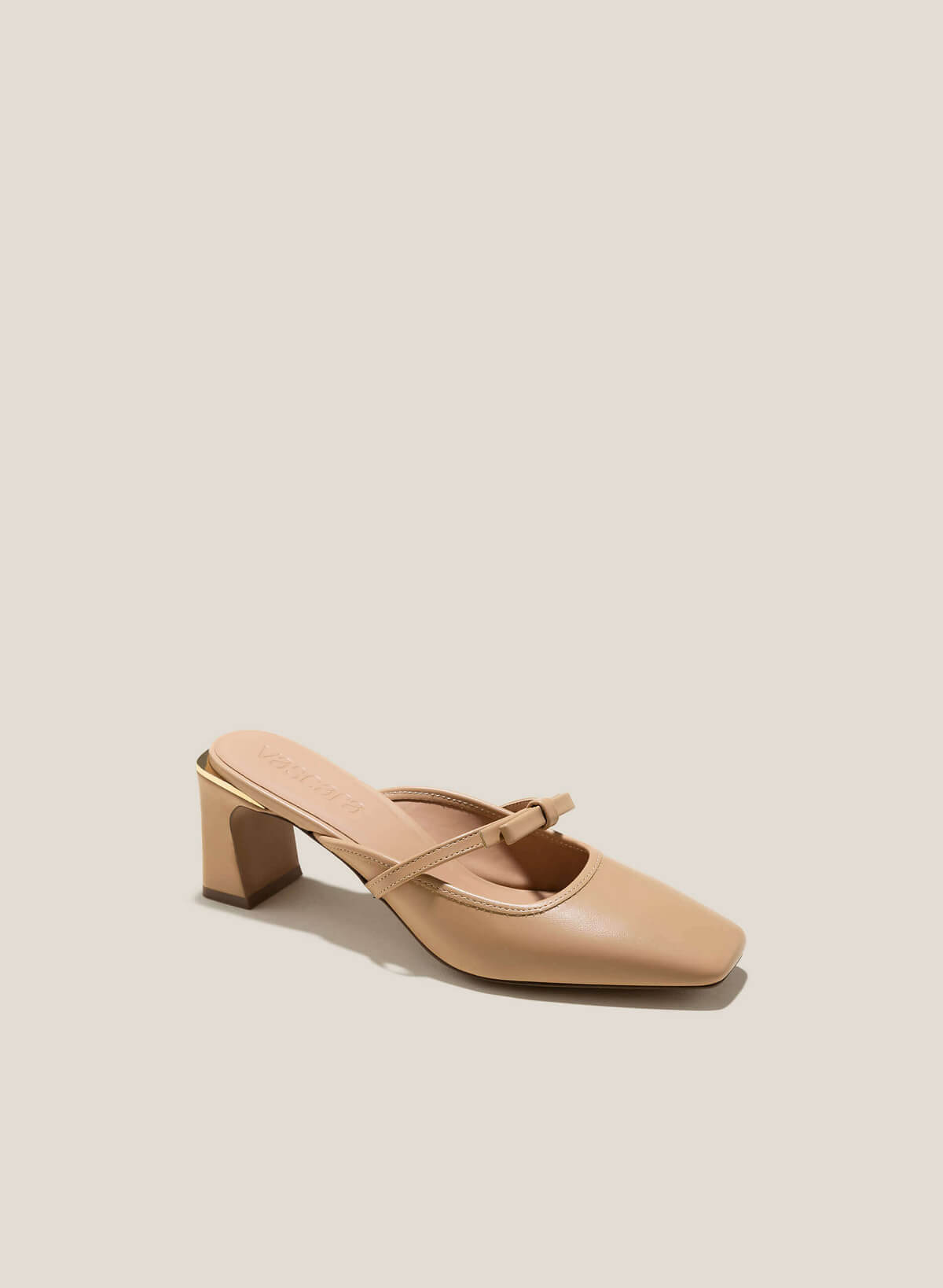 Bow Tie Décor Squared-Toe Mary Janes Mules - MUL 0201 - Beige - vascara.com