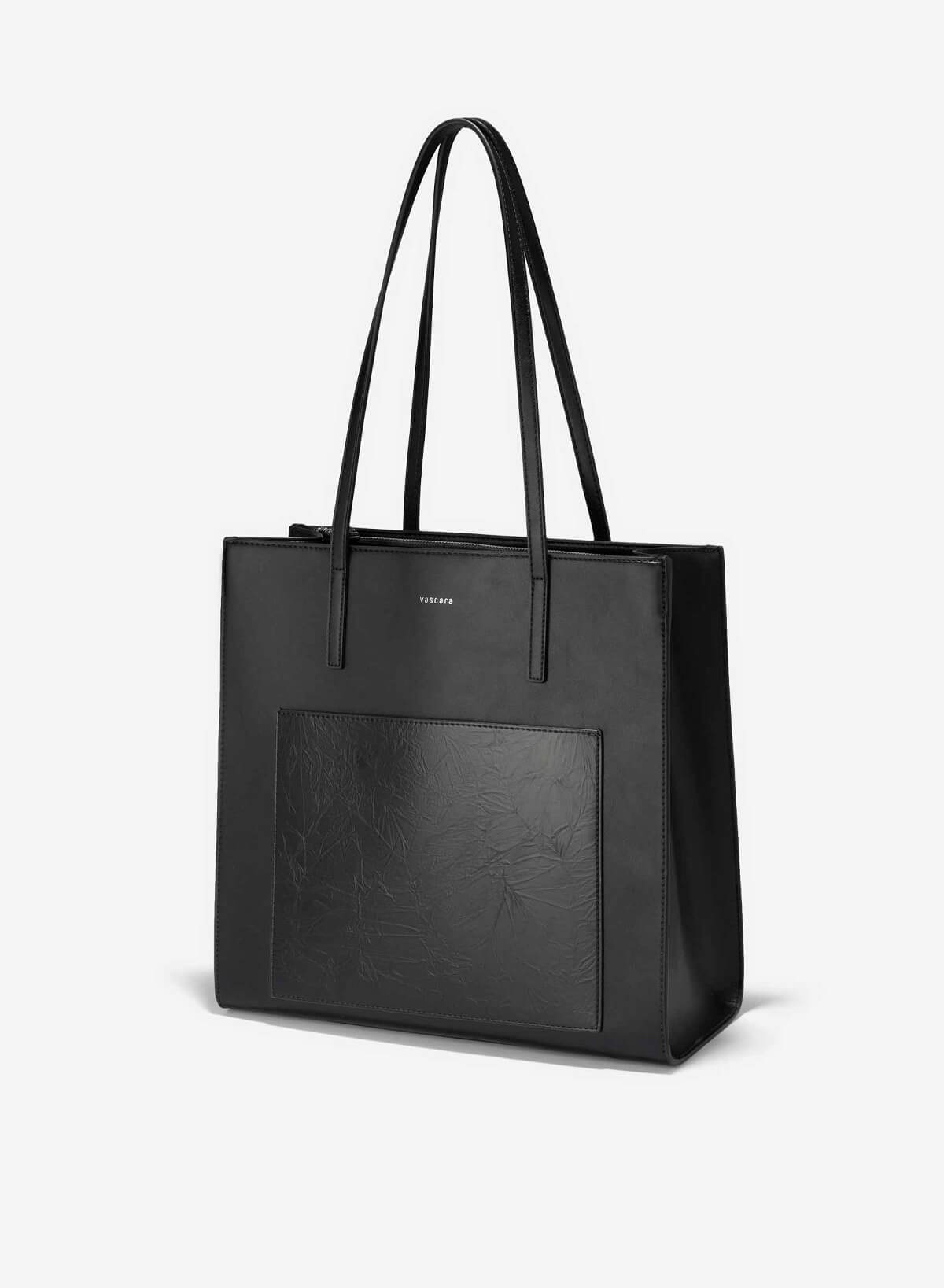 Contrast Leather Tote Bag - TTE 0153 - Black - vascara.com