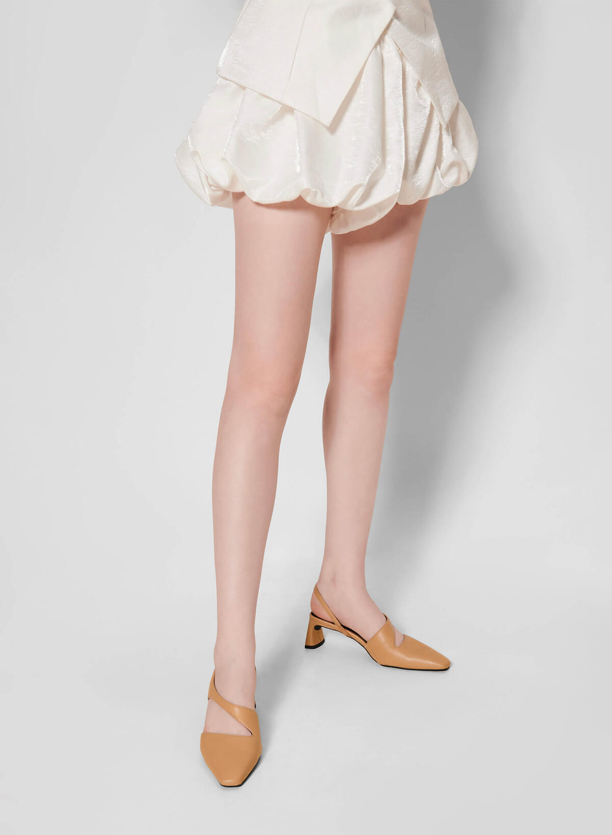 Cut-Out Block Heel Slingbacks - HIG 0597 - Beige - vascara.com