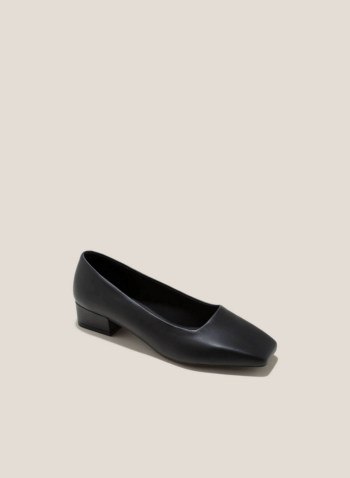 Leather Square-Toe Block Heel Pumps - HIG 0614 - Black - vascara.com