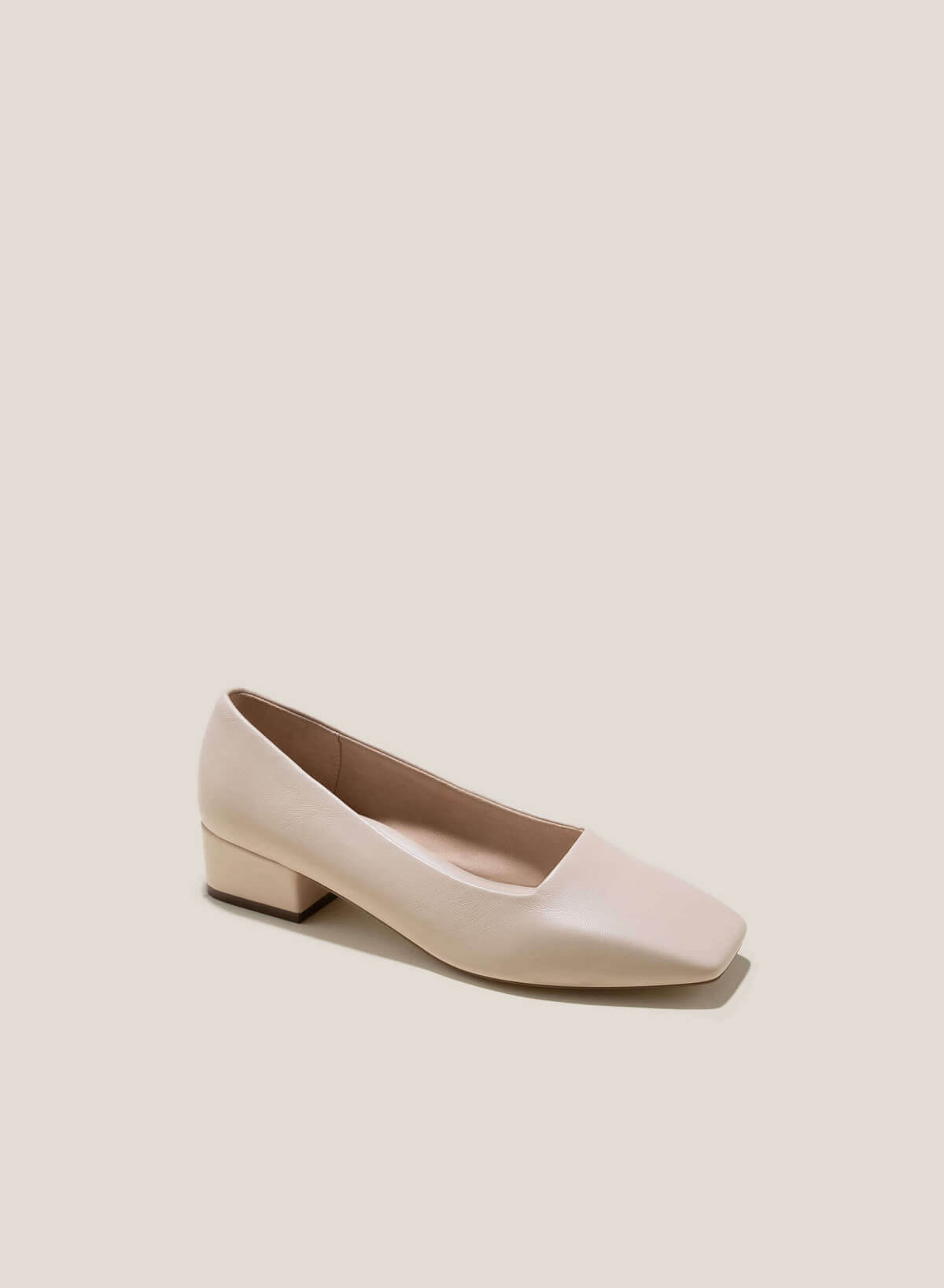 Leather Square-Toe Block Heel Pumps - HIG 0614 - Cream - vascara.com