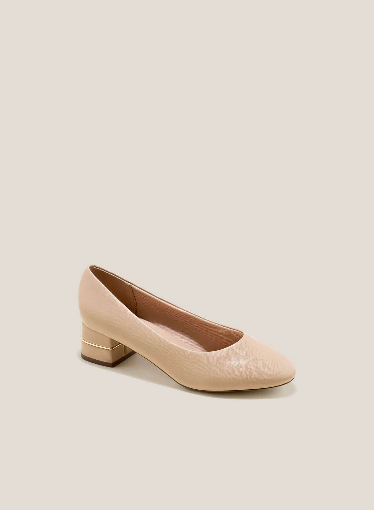 Lizard-Effect Round-Toe Pumps - HIG 0618 - Beige - vascara.com