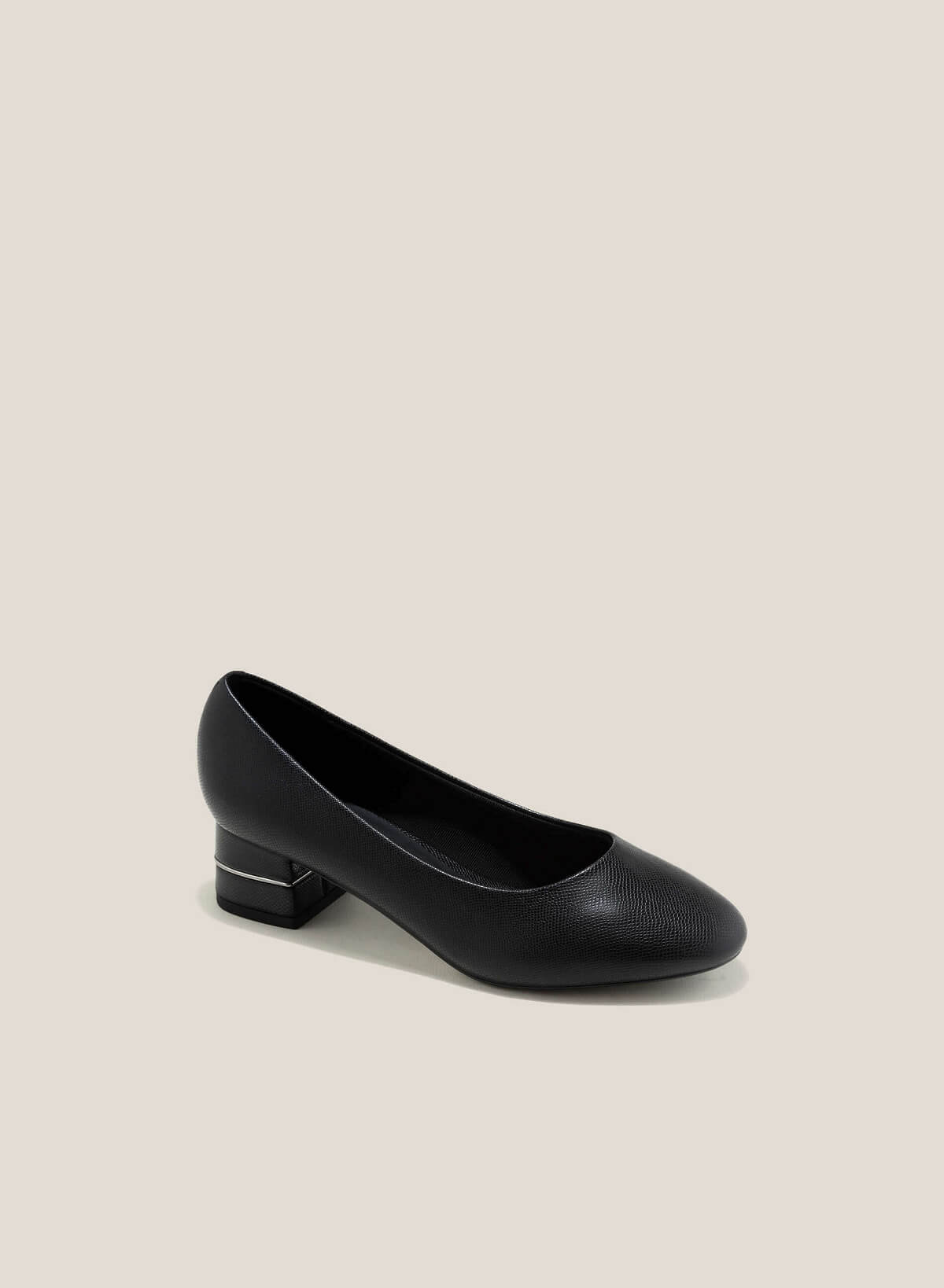 Lizard-Effect Round-Toe Pumps - HIG 0618 - Black - vascara.com