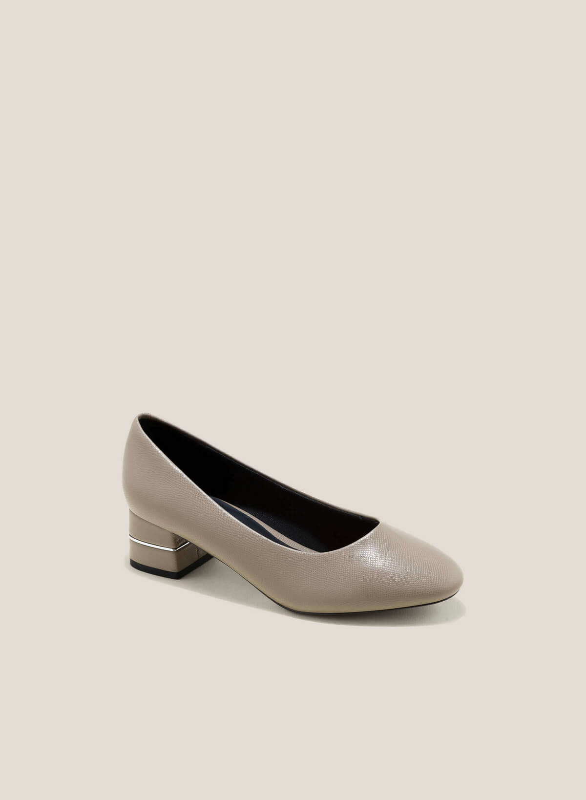 Lizard-Effect Round-Toe Pumps - HIG 0618 - Light Gray - vascara.com