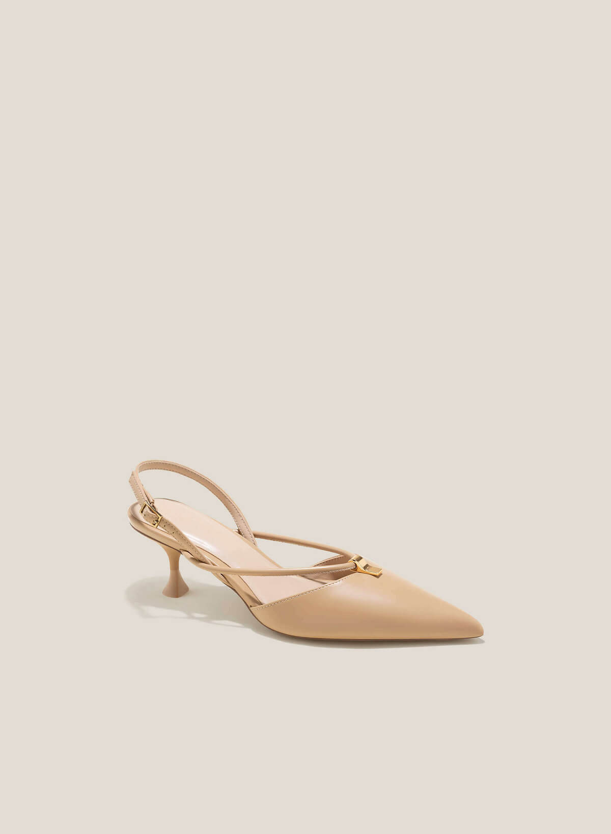 Metal Décor Round Strap Slingbacks - HIG 0603 - Beige - vascara.com